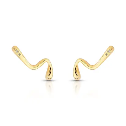 Brinco Ondulado com Zircônias Banhado a Ouro 18K - Imagem 2