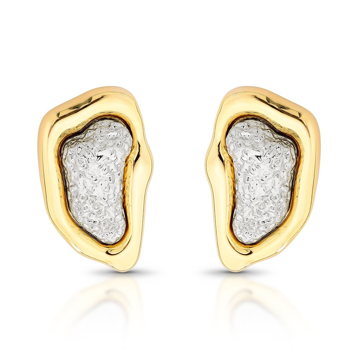 Brinco Assimétrico com Textura Prateada Banhado a Ouro 18K - Imagem 2