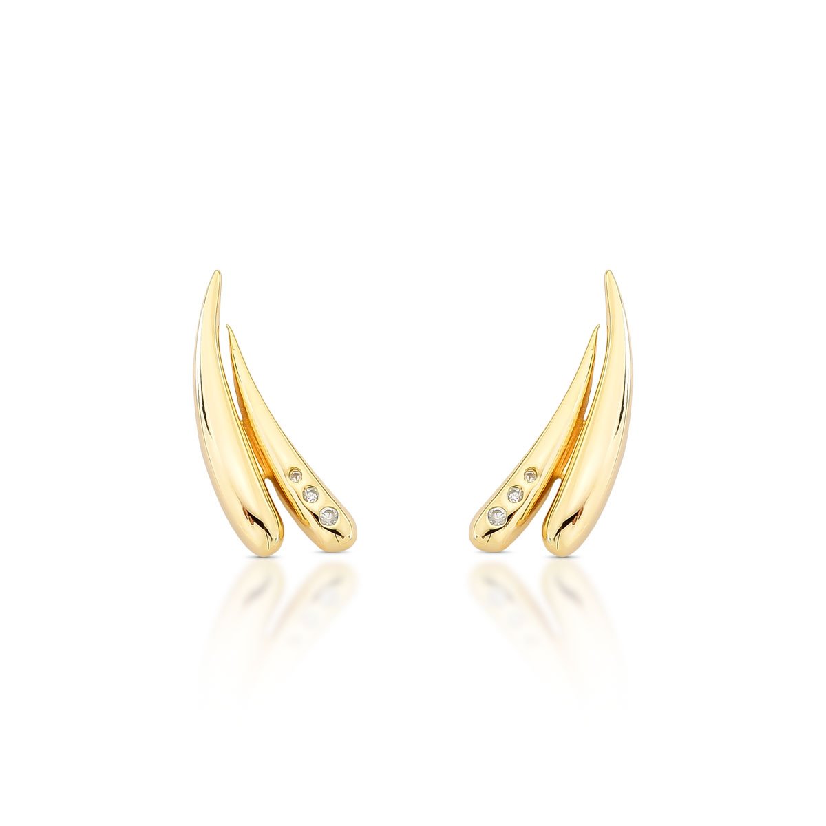 Brinco Alongado Curvado com Zircônias Banhado a Ouro 18K