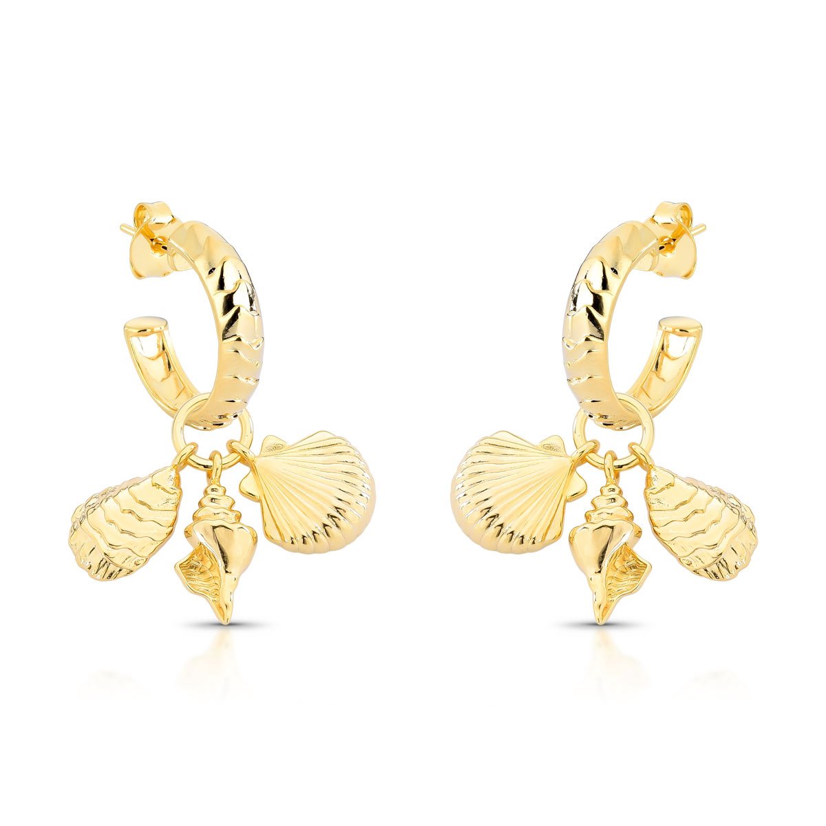 Brinco Argola Dourada com Pingentes de Conchas Banhado a Ouro 18K - Imagem 2