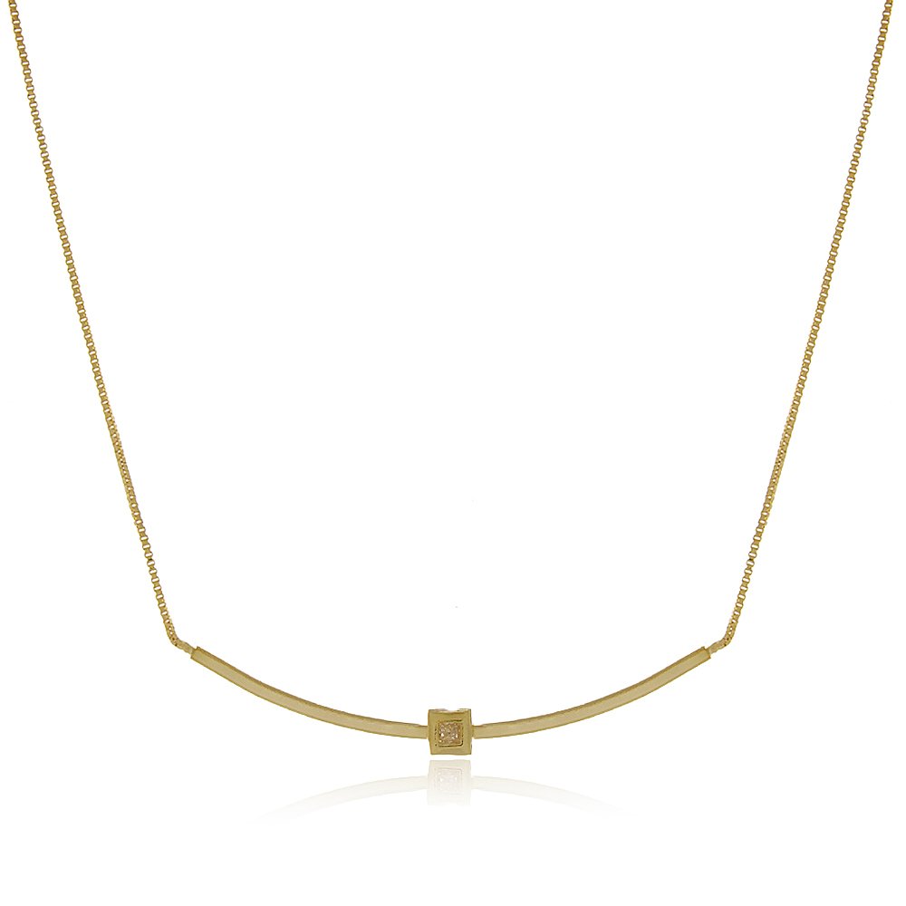Colar Dourado Minimalista com Zircônia e Banho de Ouro 18K