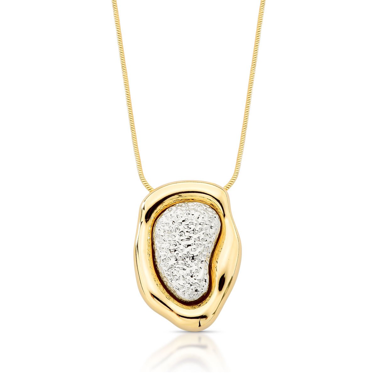 Colar Dourado com Pingente Orgânico Cravejado e Banho de Ouro 18K