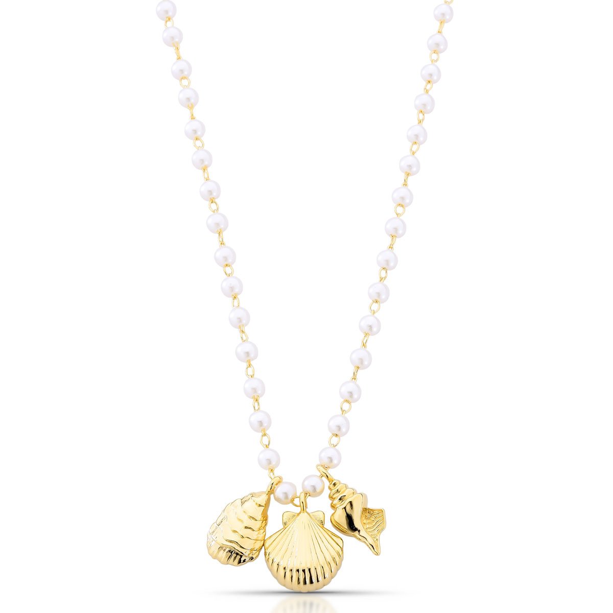 Colar de Pérolas com Pingentes de Conchas Douradas e Banho de Ouro 18K - Imagem 2