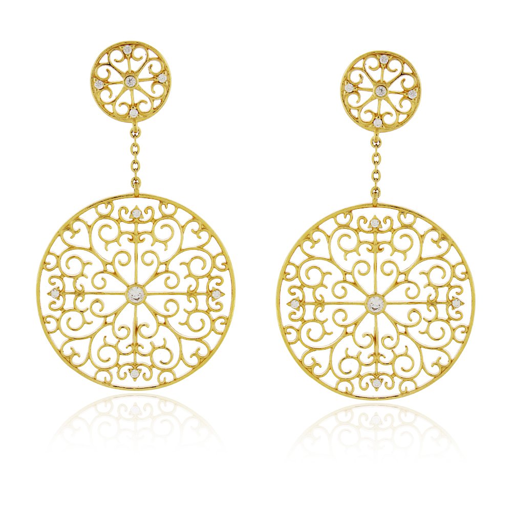 Brinco Mandala Vazado com Zircônias Banho de Ouro 18K
