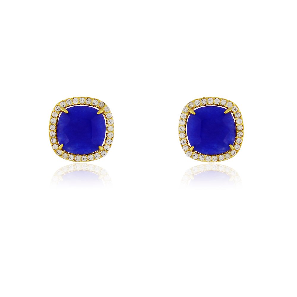 Brinco Quadrado com Pedra Azul e Zircônias Folheado a Ouro 18K - Imagem 2