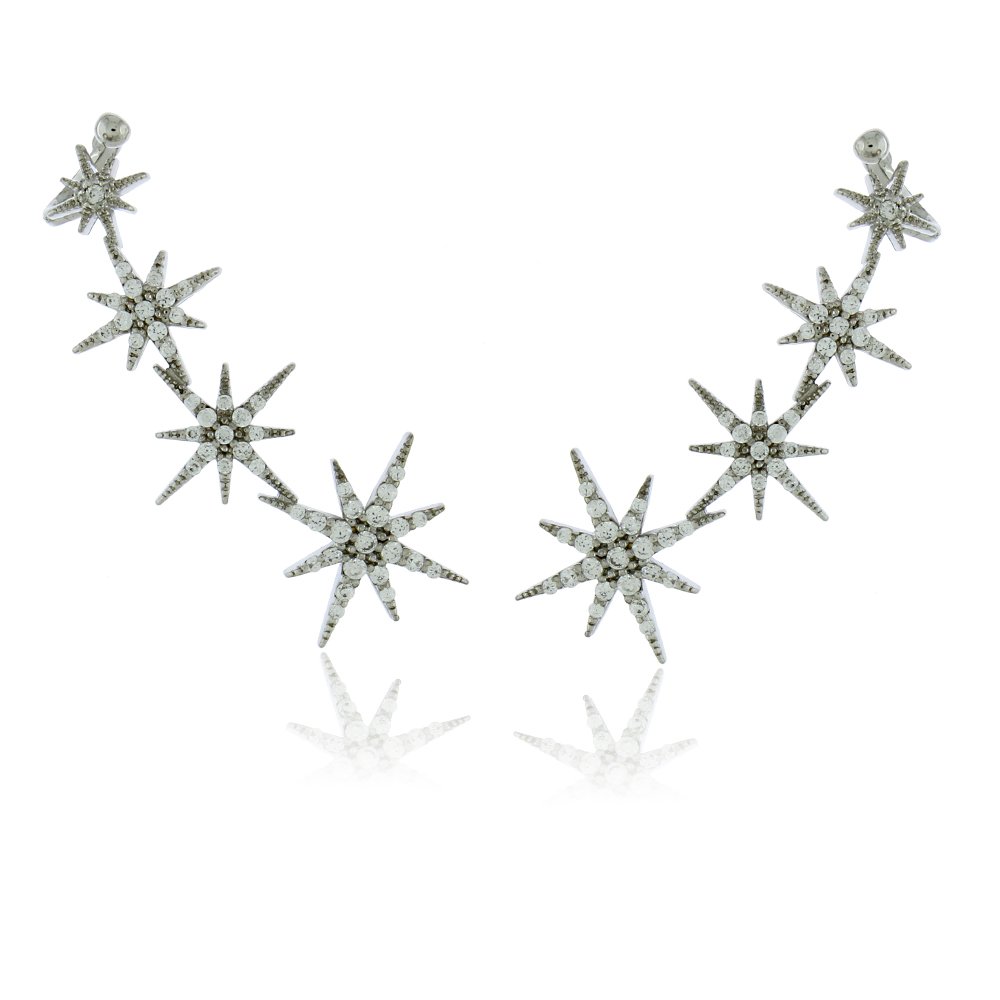 Brinco Ear Cuff Estrelas Cravejadas Ródio Branco - Imagem 2