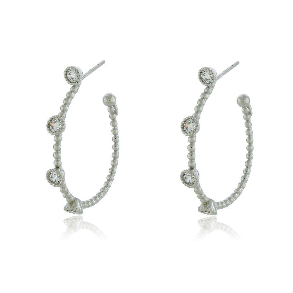 Brinco Argola com Zircônias e Banho de Ródio Branco - Imagem 2
