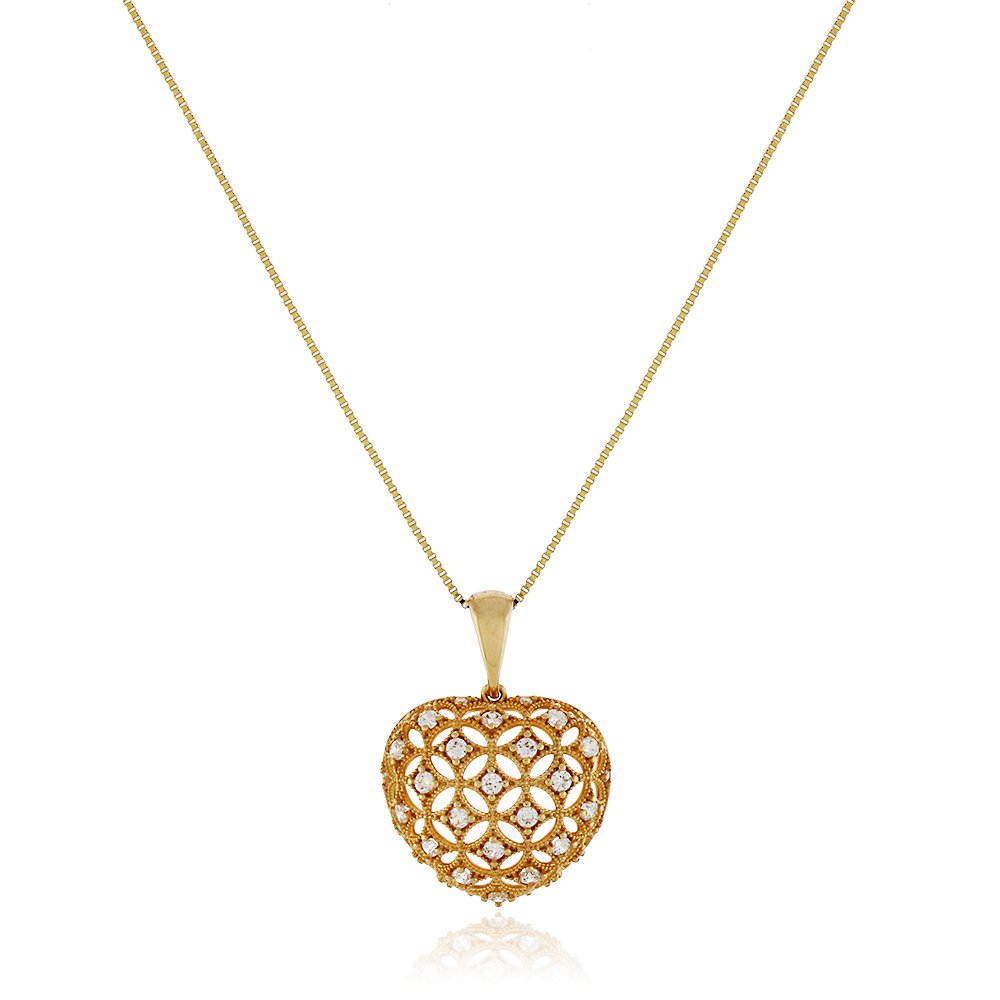 Colar Dourado Coração Vazado Cravejado - Imagem 2