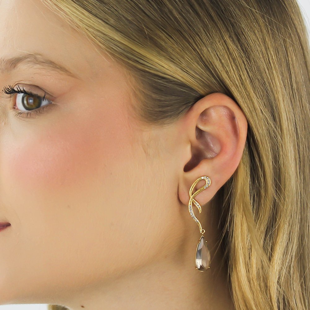 Brinco Longo Gota Fumê com Design Curvado – Folheado a Ouro 18K