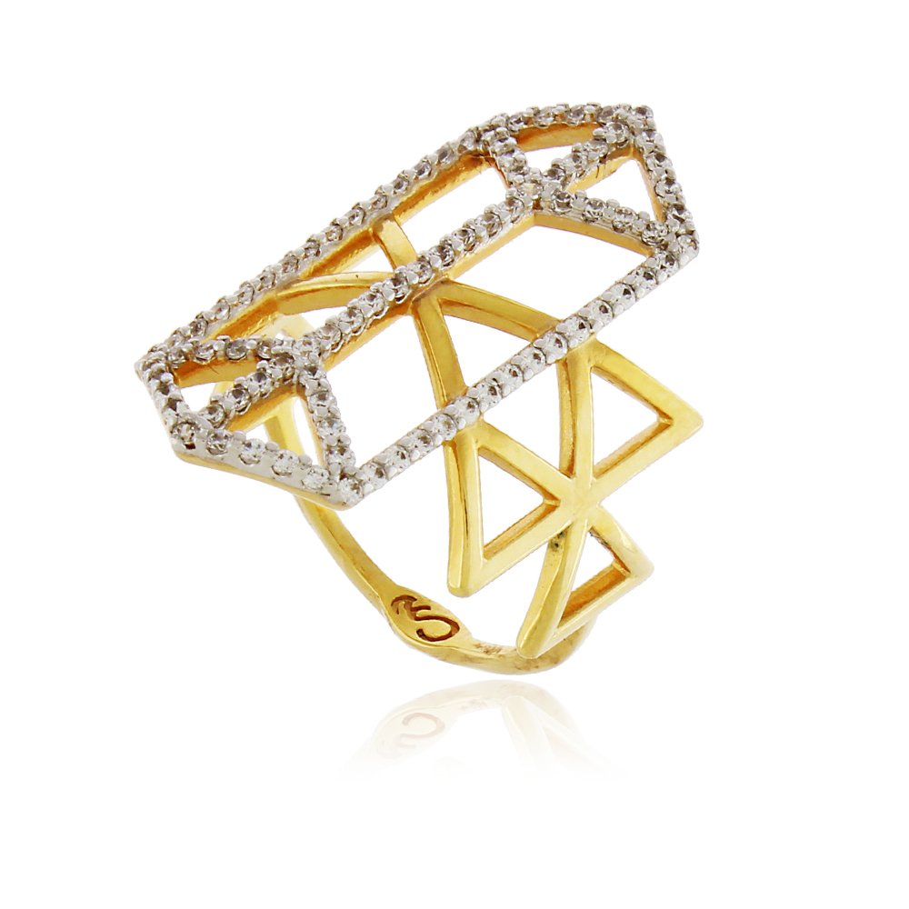 Anel Dourado Geométrico com Zircônias