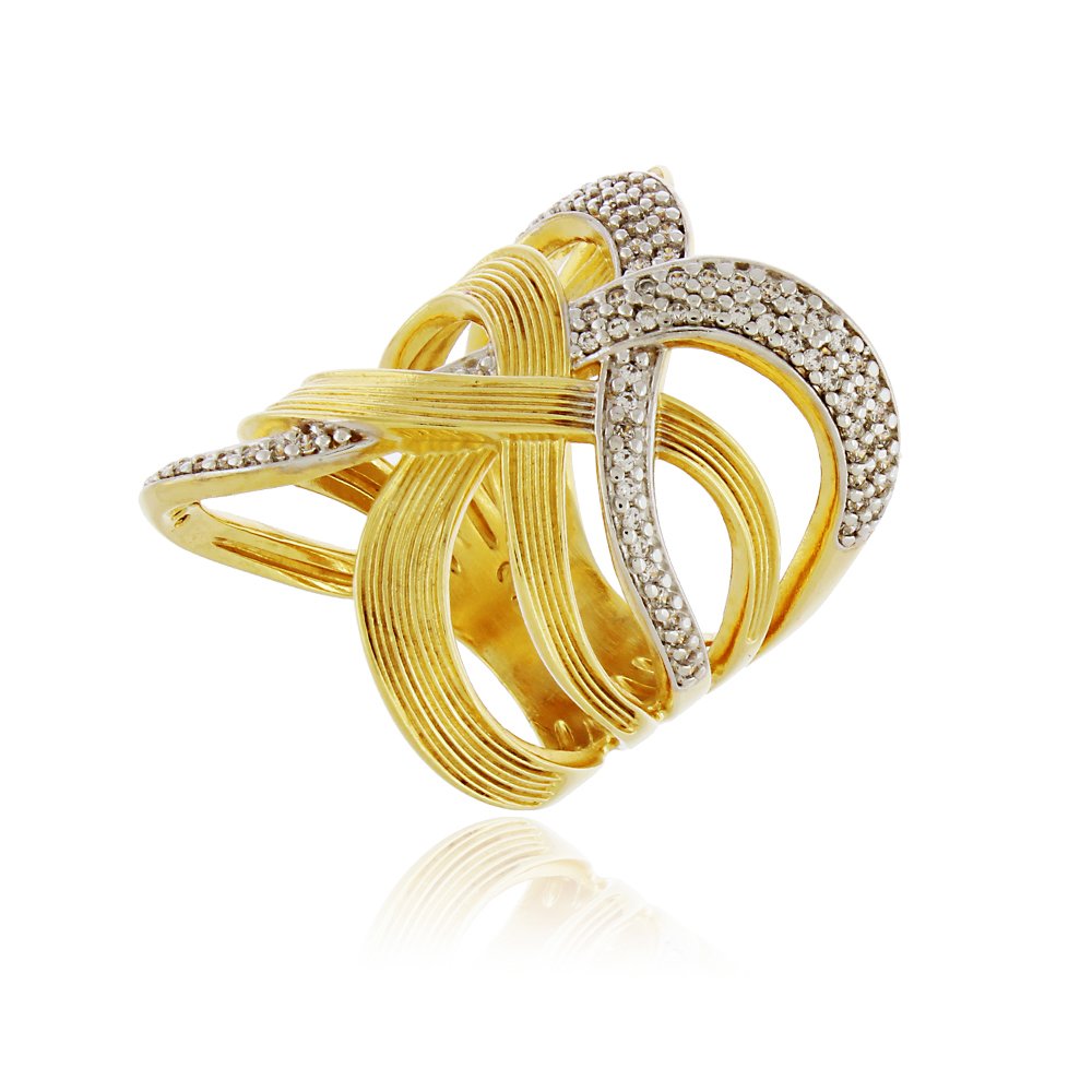 Anel Dourado Trabalhado com Zircônias