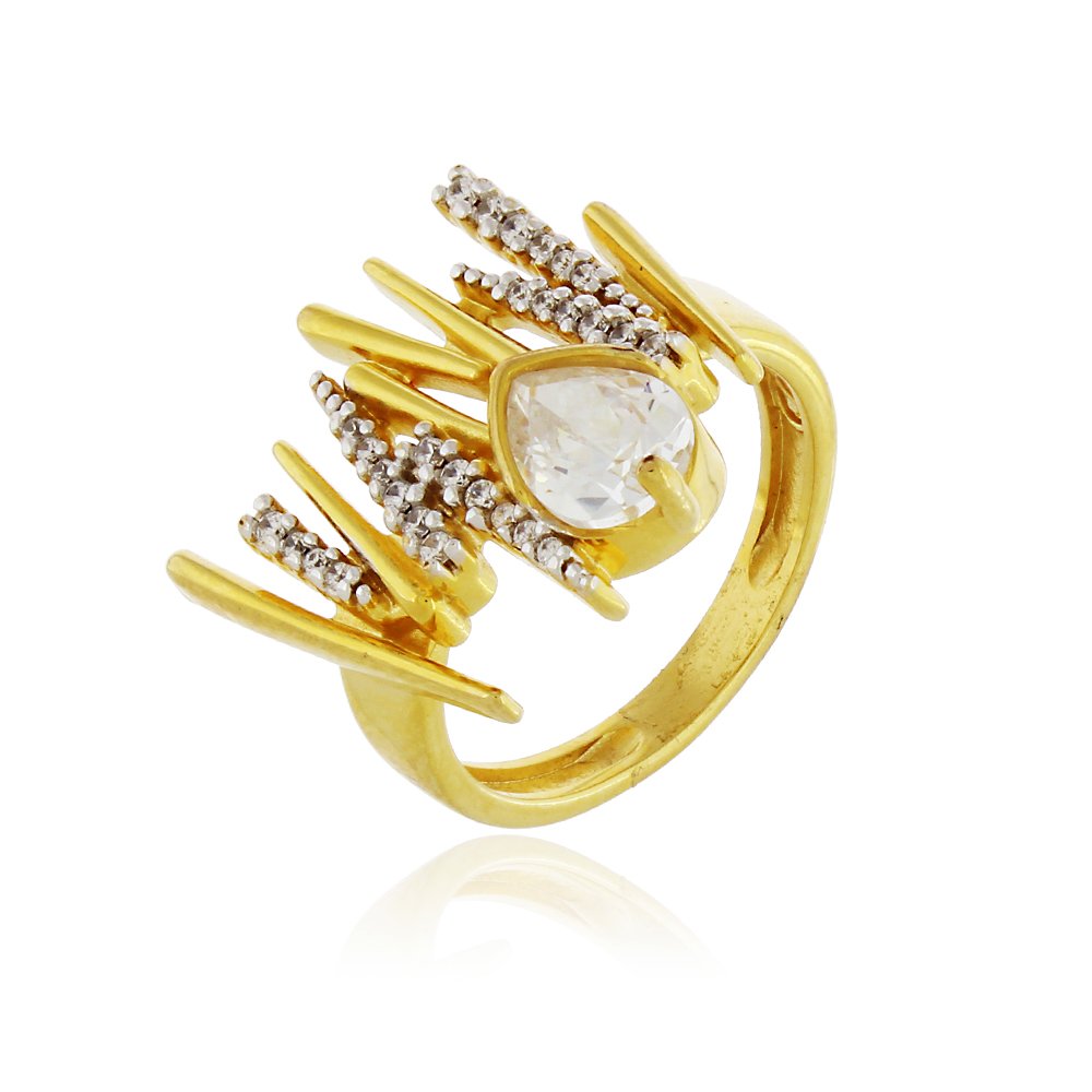 Anel Luxo Raio de Luz com Zircônia Gota Folheado a Ouro 18K