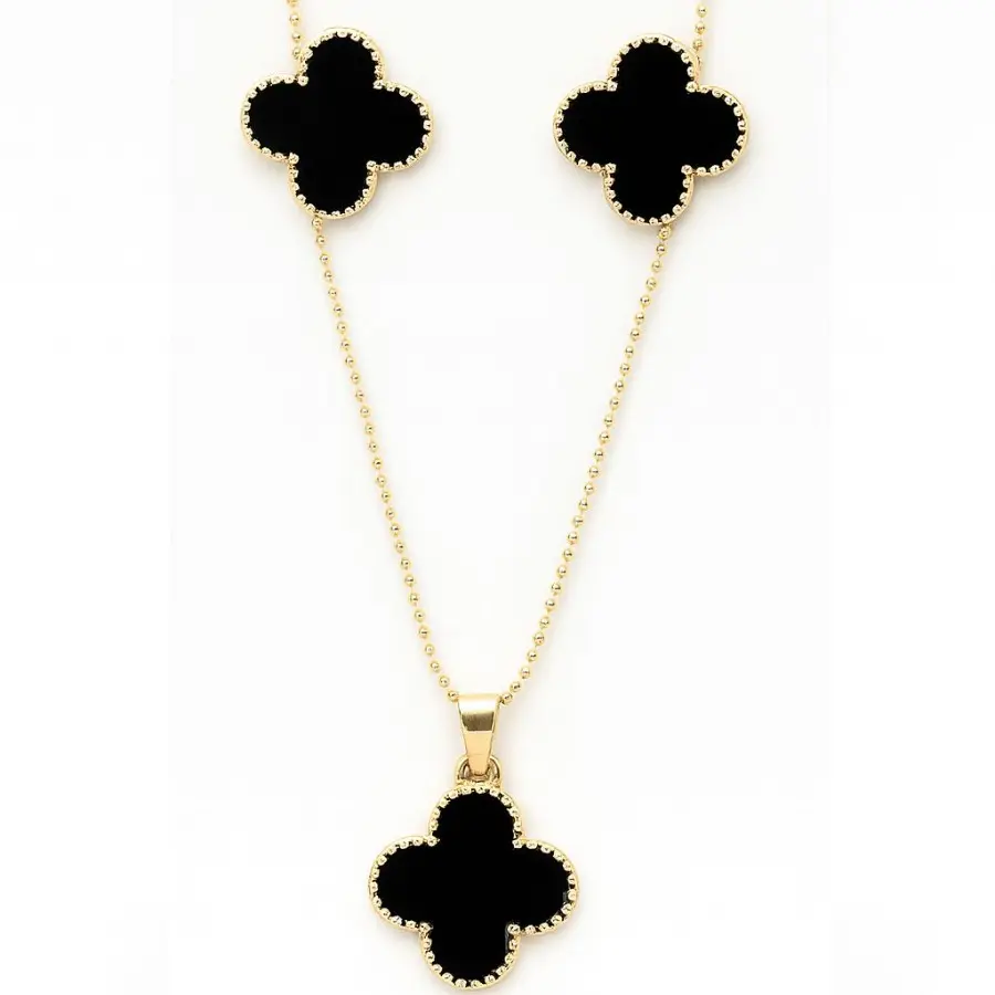 conjunto trevo brinco e colar resinado preto