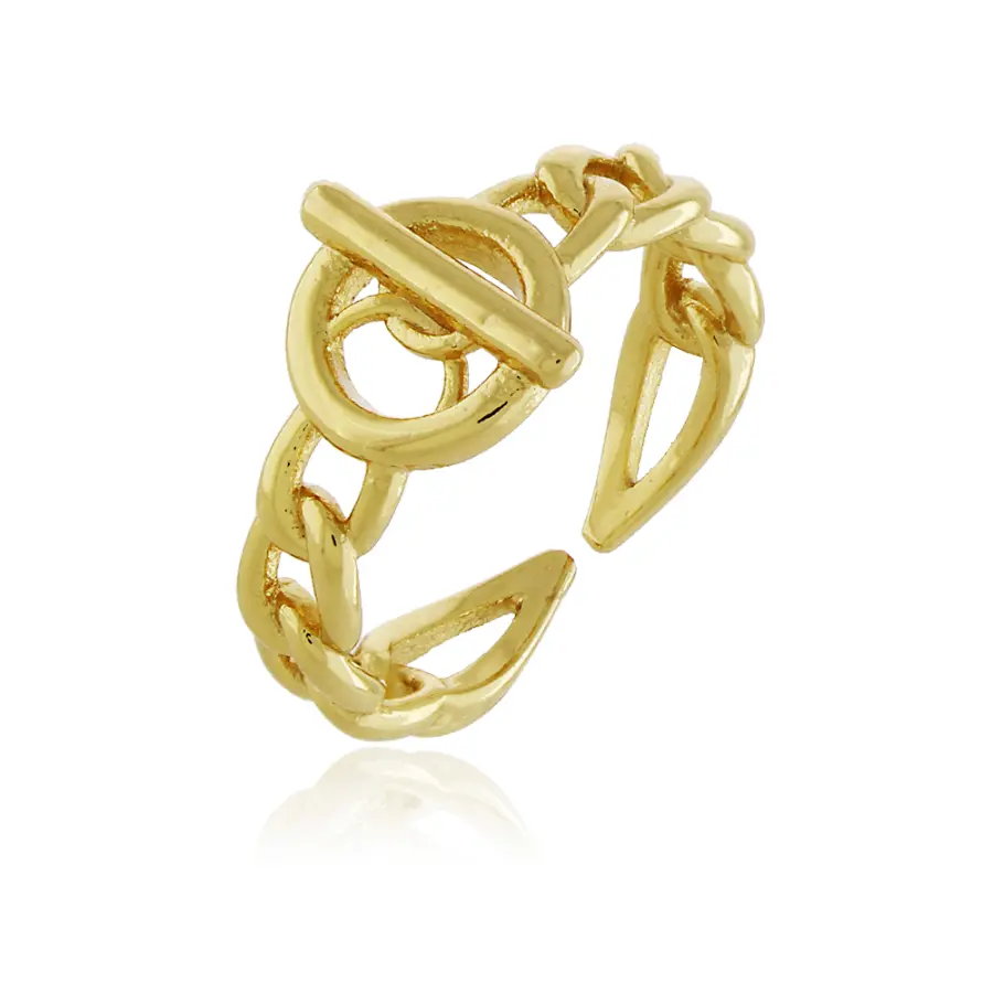 Anel Dourado Estilo Corrente Com Detalhe De Fecho