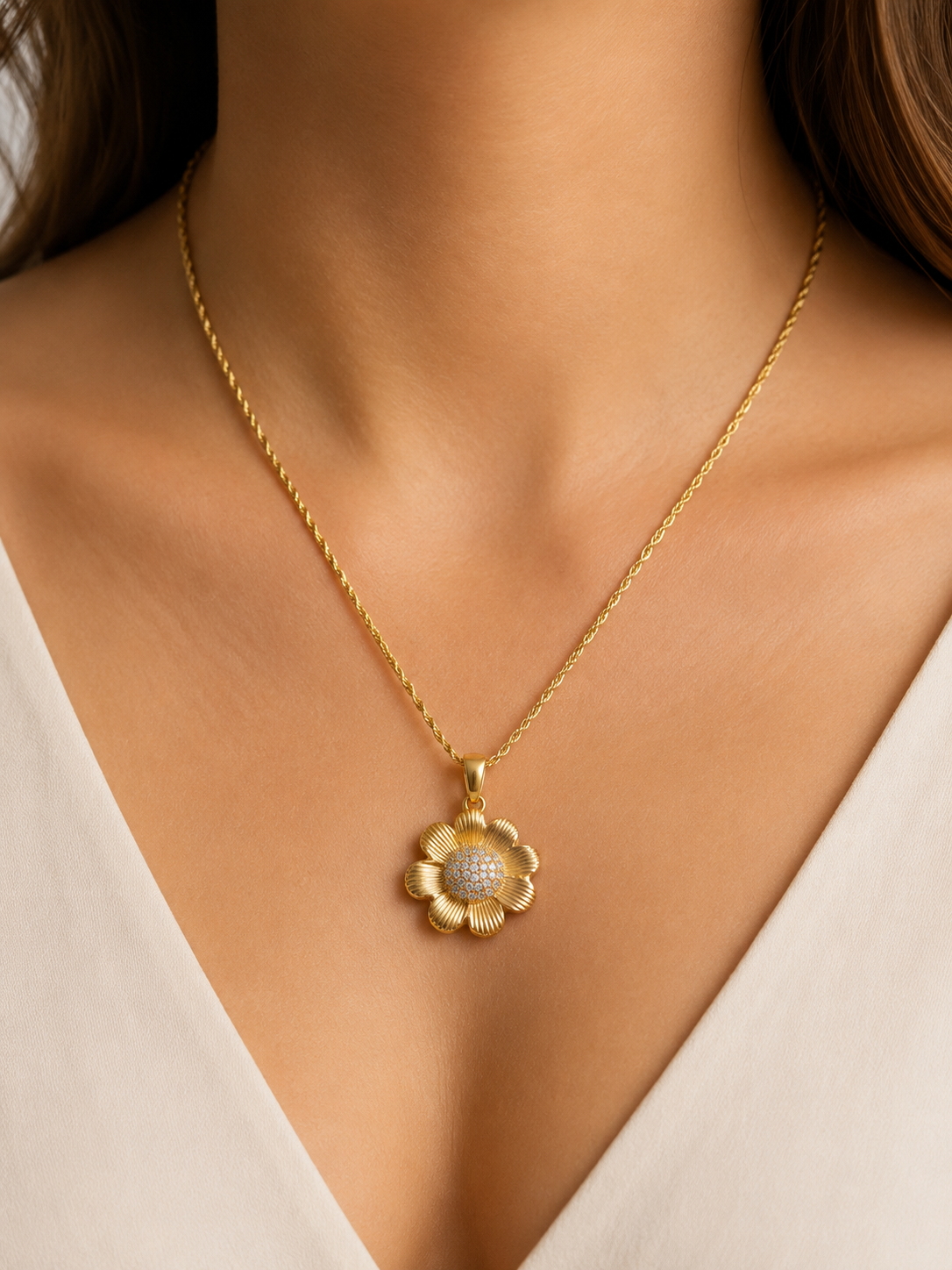Colar delicado com pingente de flor